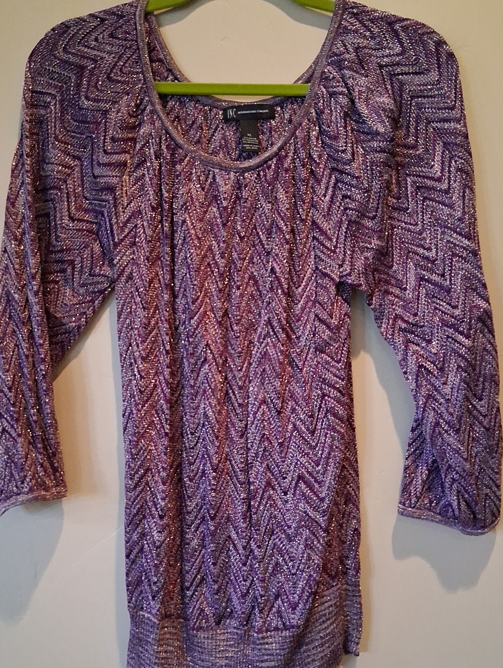 INC International Concepts Purple Metallic Chevron Long Sleeve Sweater